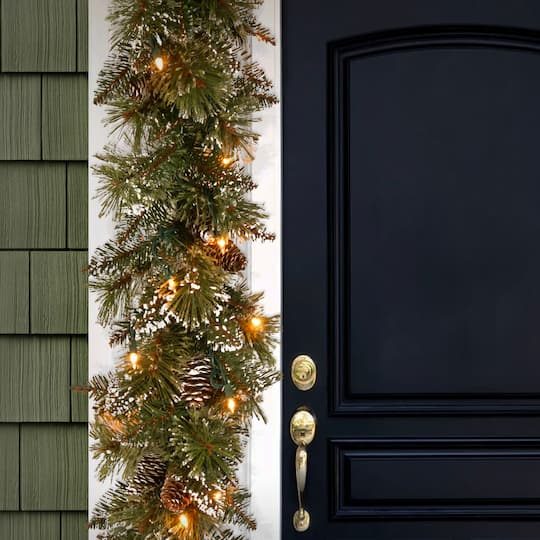 6' x 10" Pre-lit Glittery Bristle® Pine Artificial Christmas Garland with Cones & 50 Battery Operated Soft White LED Lights